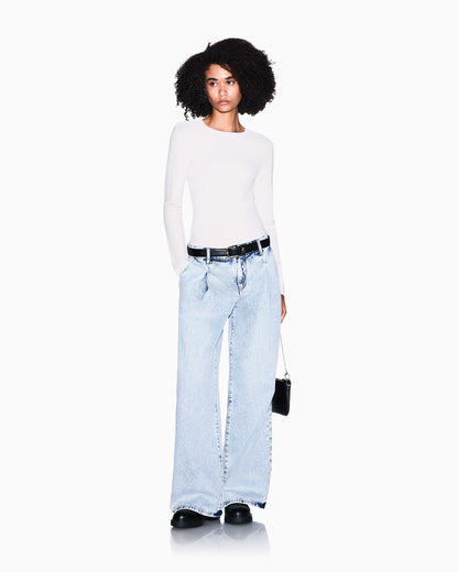 High-waisted wide-leg cotton denim jeans with welt pockets