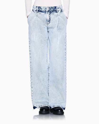 High-waisted wide-leg cotton denim jeans with welt pockets