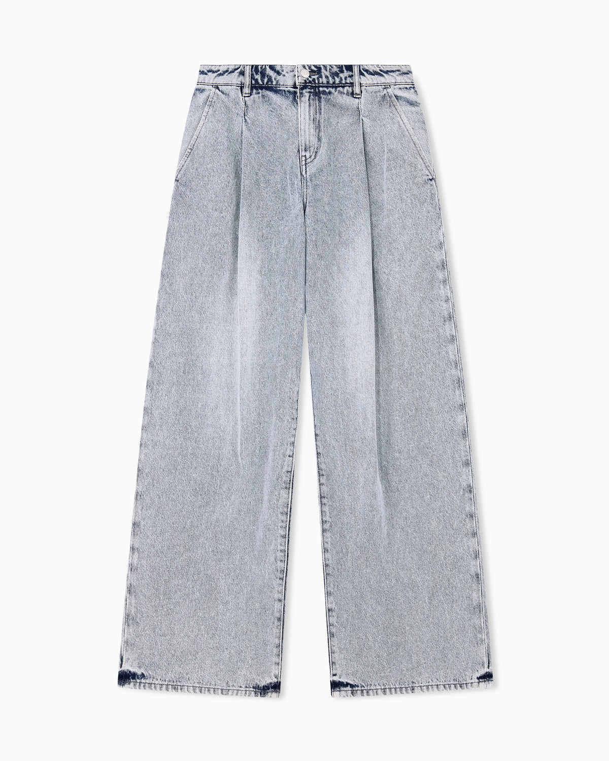 High-waisted wide-leg cotton denim jeans with welt pockets