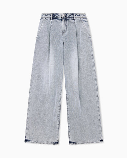 High-waisted wide-leg cotton denim jeans with welt pockets