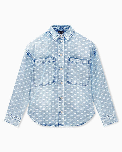 regular fit shirt in rigid denim with allover print