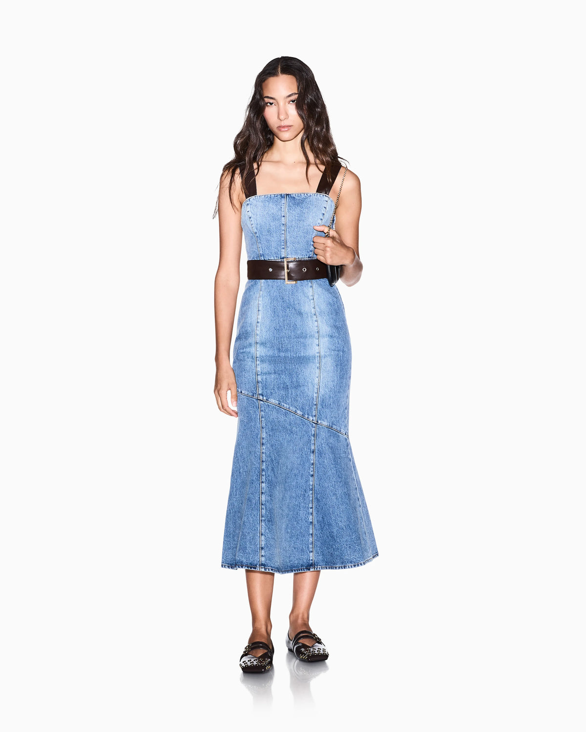 Slim-fit dress in rigid cotton denim