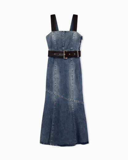 Slim-fit dress in rigid cotton denim