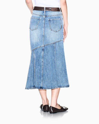 regular fit skirt in rigid cotton denim with leather label