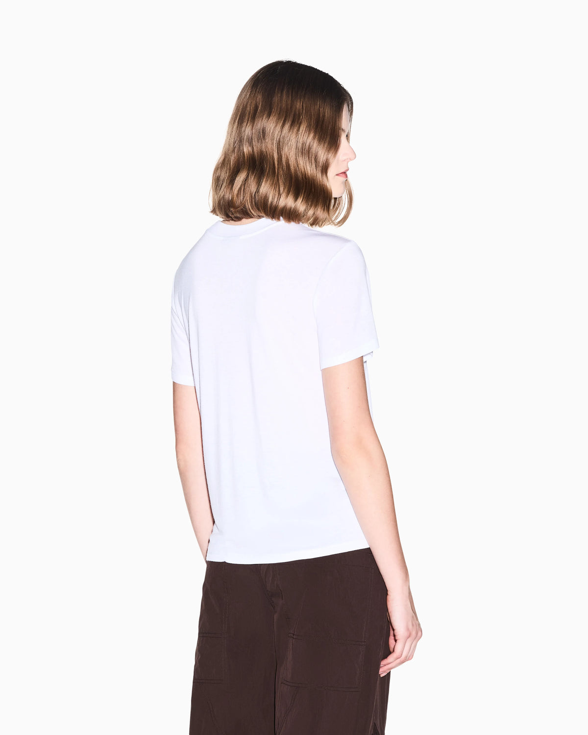 Crew neck T-shirt in viscose jersey with a metallic logo