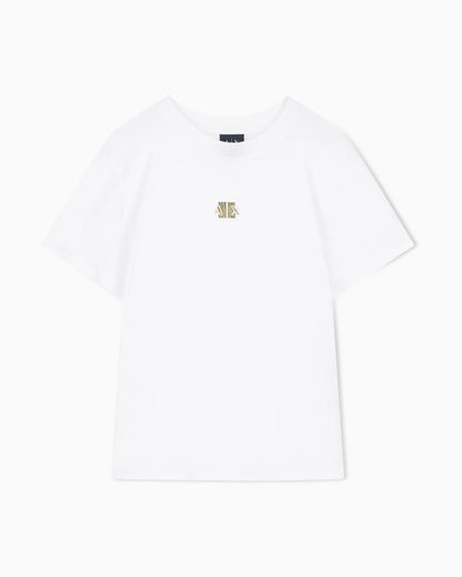 Crew neck T-shirt in viscose jersey with a metallic logo