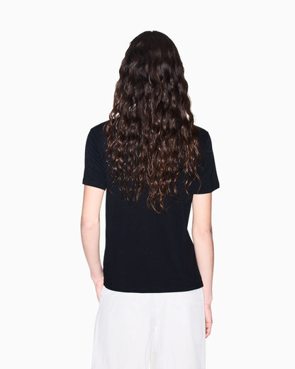 Crew neck T-shirt in viscose jersey with a metallic logo