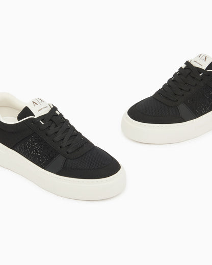 Lace-up low-top sneakers in textured mesh with a thick sole