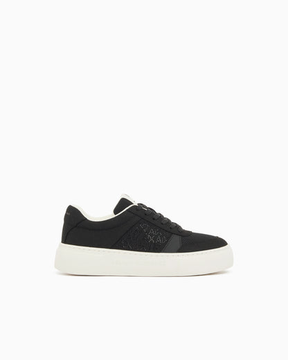 Lace-up low-top sneakers in textured mesh with a thick sole