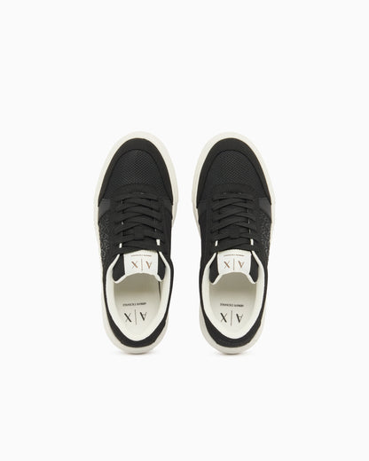 Lace-up low-top sneakers in textured mesh with a thick sole