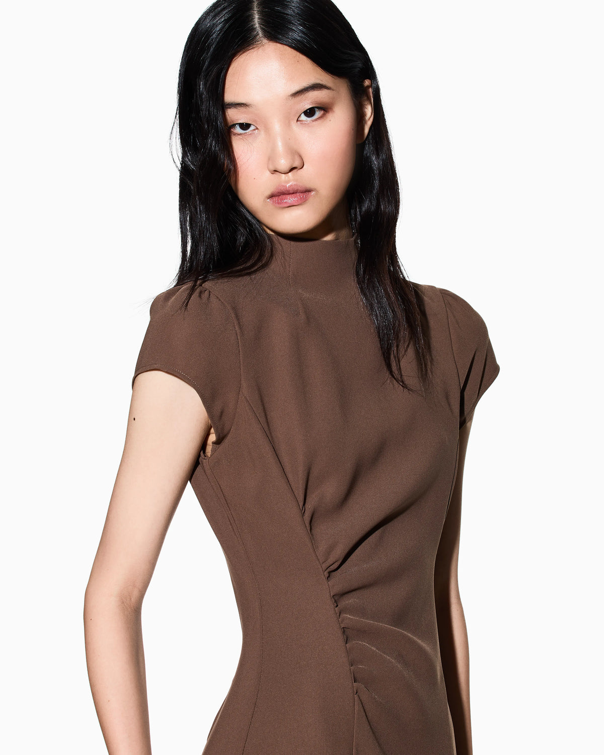 Short dress in mixed fabric