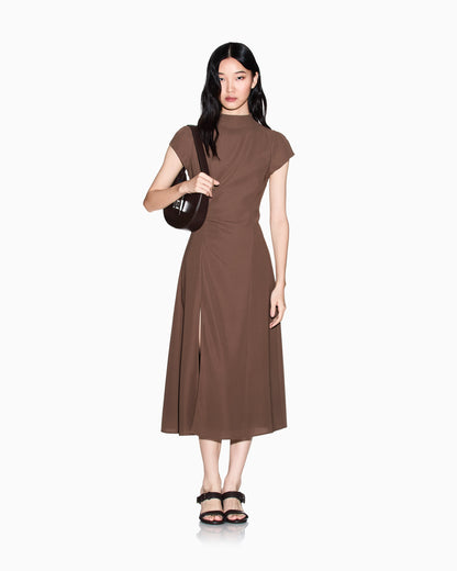 Short dress in mixed fabric