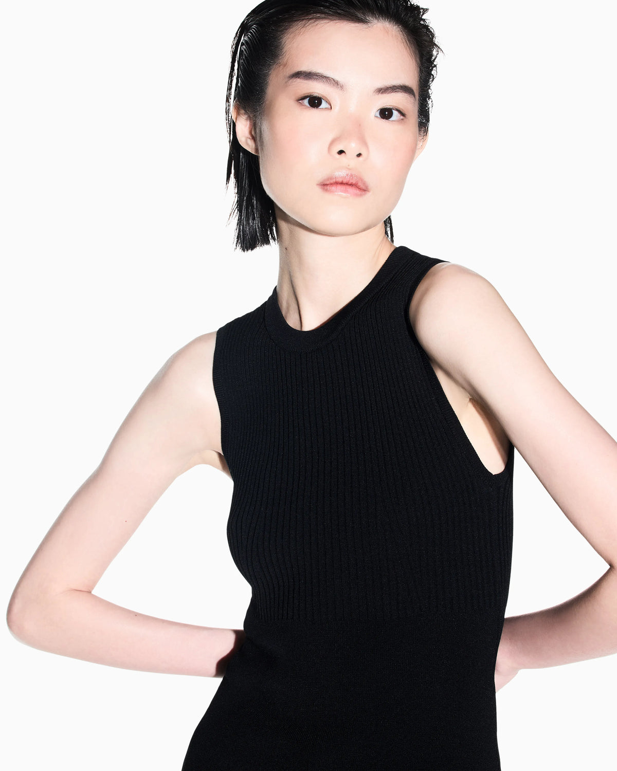 Slim-fit knit top in recycled viscose blend