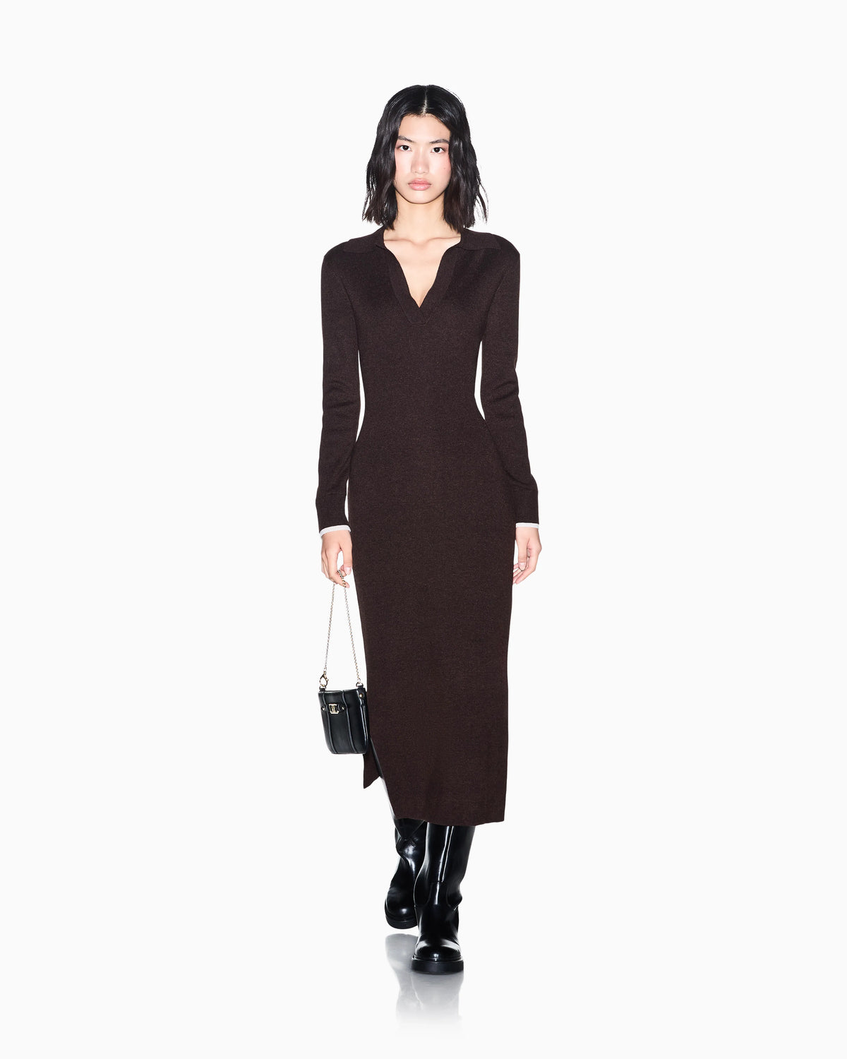 slim fit dress in viscose and wool with cashmere