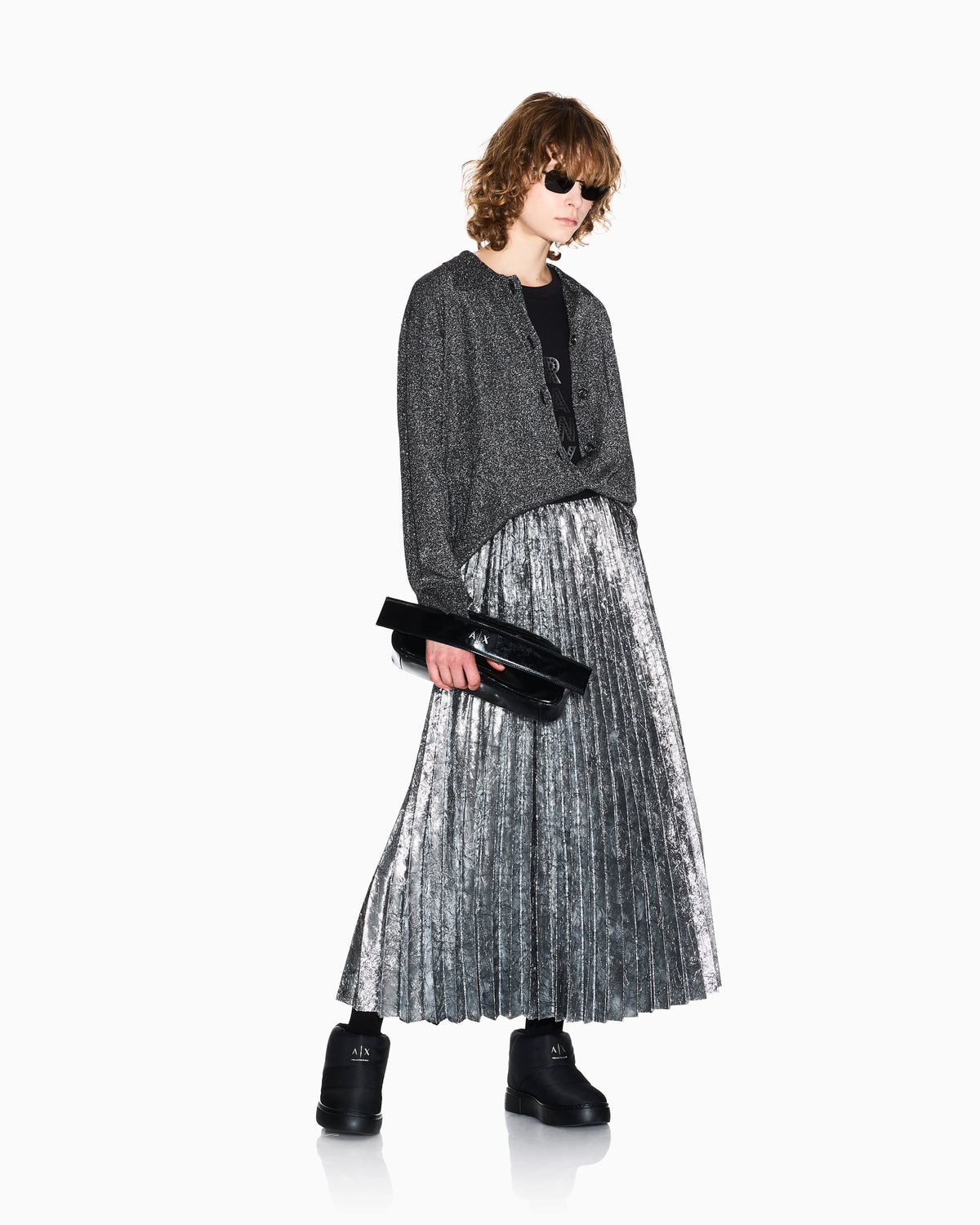 Cardigan in metallic viscose with rib details