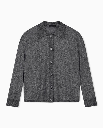 Cardigan in metallic viscose with rib details