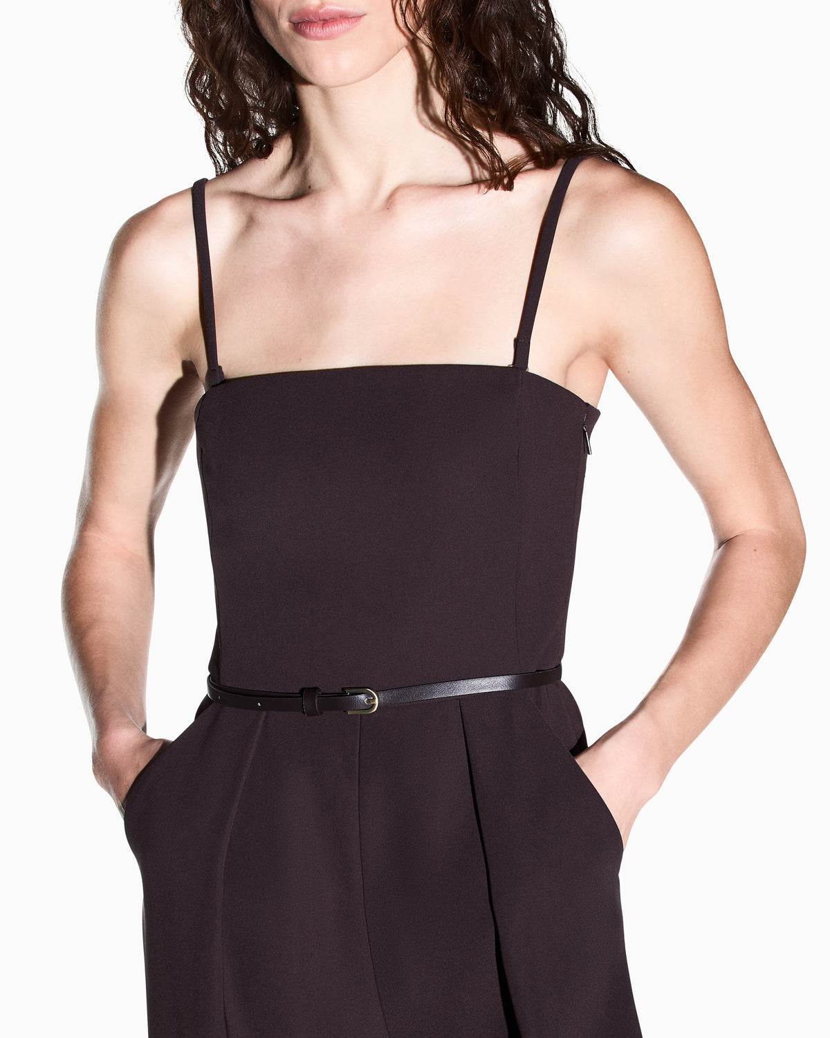 Wide-leg jumpsuit in recycled crepe with spaghetti straps