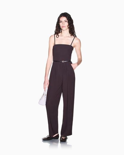 Wide-leg jumpsuit in recycled crepe with spaghetti straps