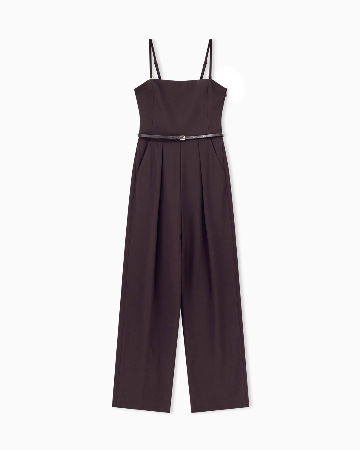 Wide-leg jumpsuit in recycled crepe with spaghetti straps