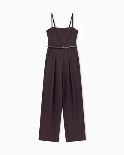 Wide-leg jumpsuit in recycled crepe with spaghetti straps
