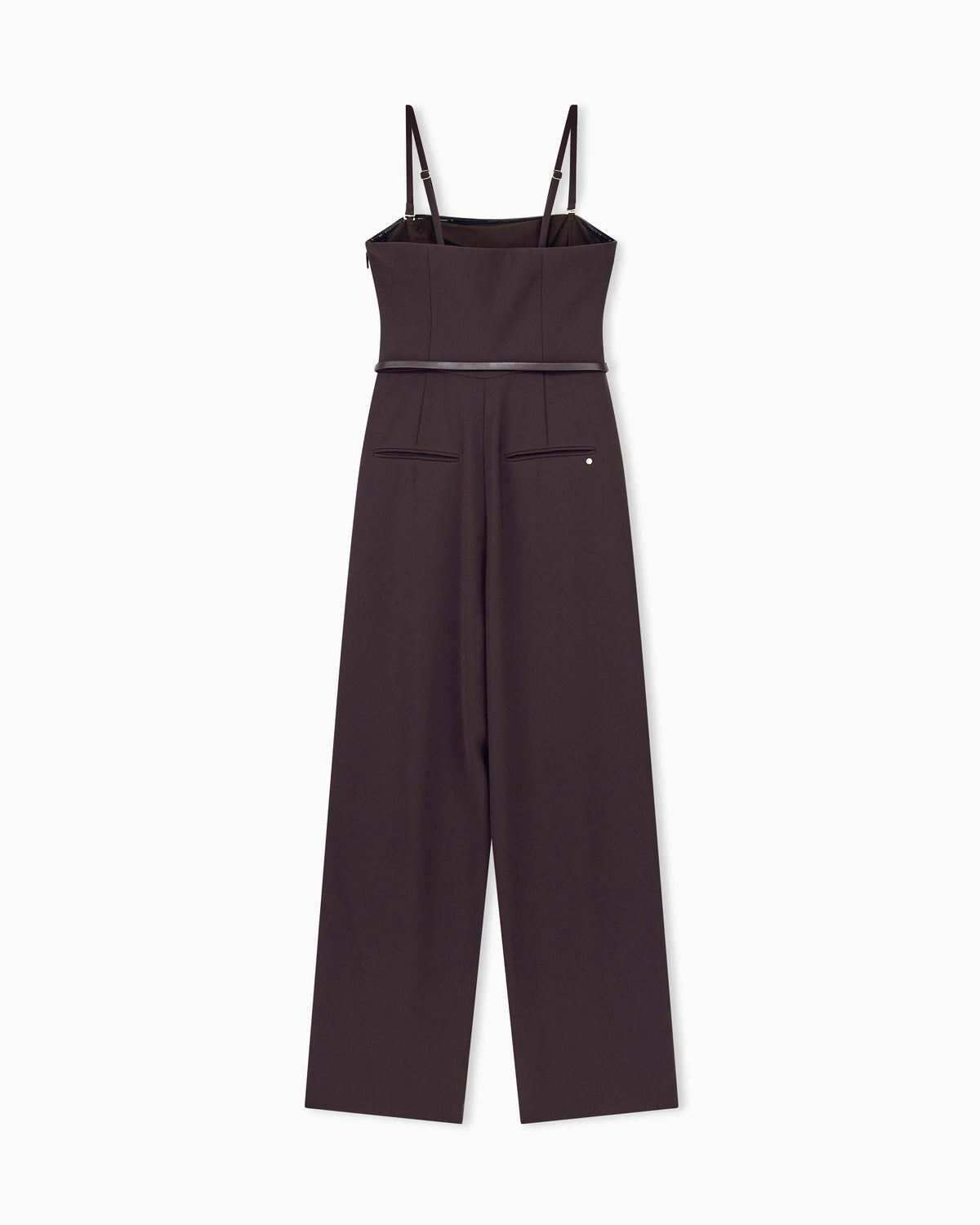 Wide-leg jumpsuit in recycled crepe with spaghetti straps