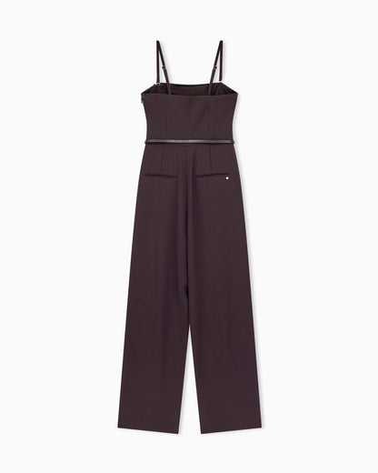 Wide-leg jumpsuit in recycled crepe with spaghetti straps