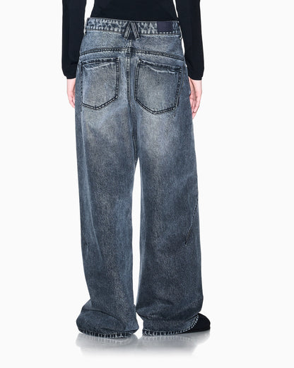 Wide fit 5-pocket pants in rigid cotton denim