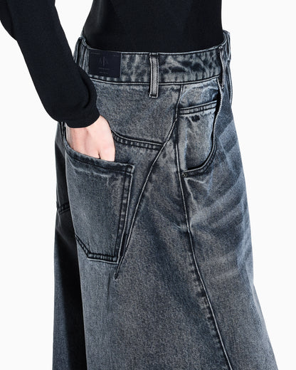 Wide fit 5-pocket pants in rigid cotton denim