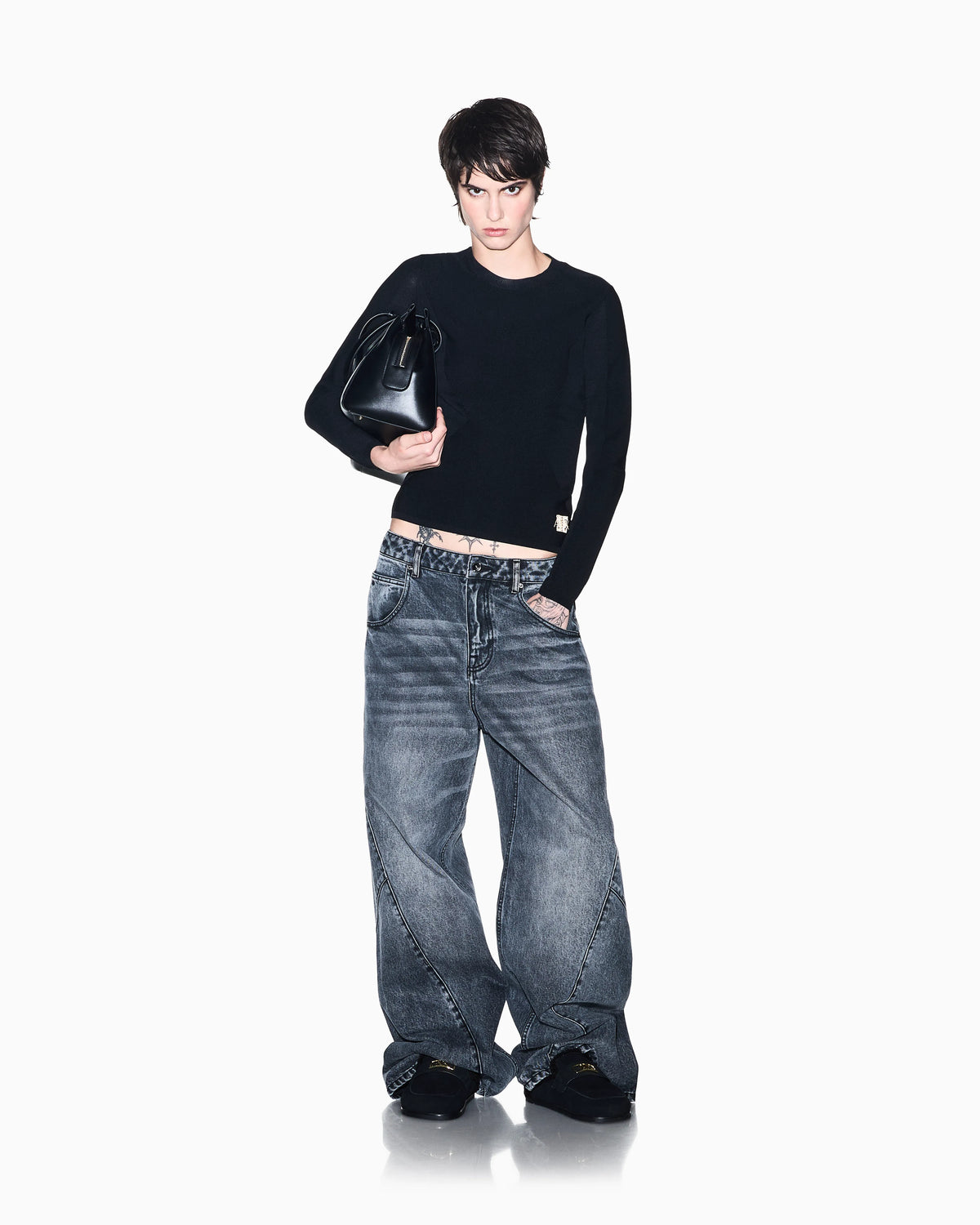 Wide fit 5-pocket pants in rigid cotton denim