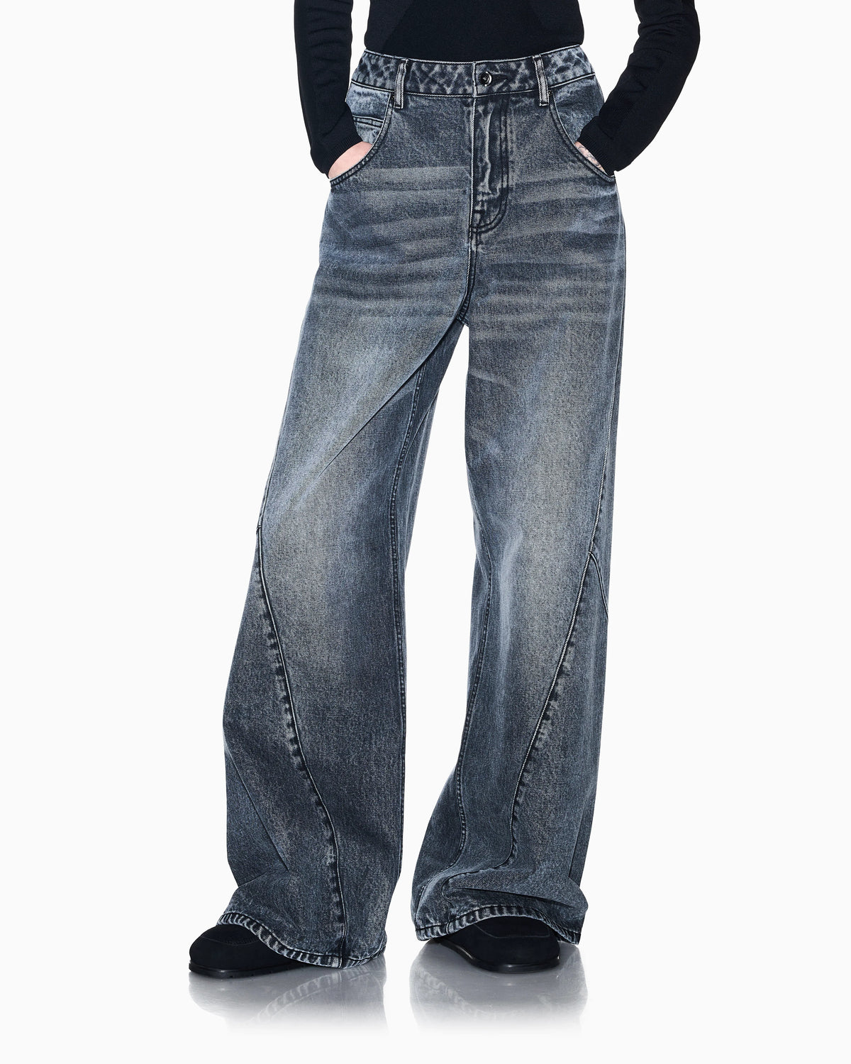 Wide fit 5-pocket pants in rigid cotton denim