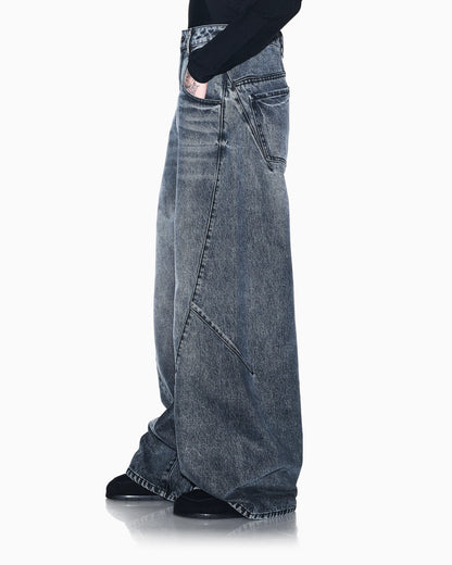 Wide fit 5-pocket pants in rigid cotton denim