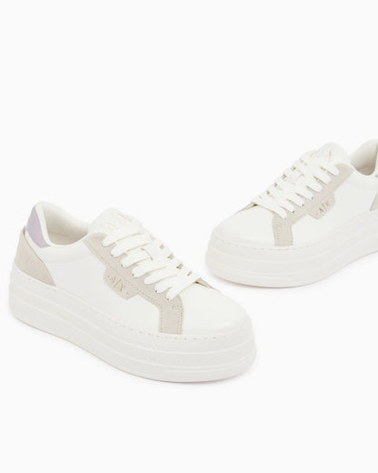low cut Sneakers with coated and split leather upper