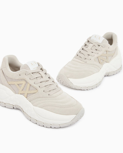 Sneakers low cut in suede and mesh with metallic inserts