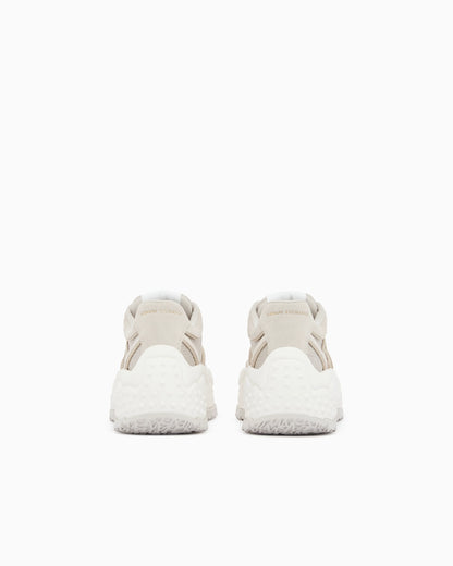 Sneakers low cut in suede and mesh with metallic inserts