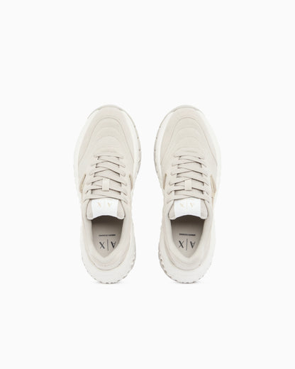 Sneakers low cut in suede and mesh with metallic inserts