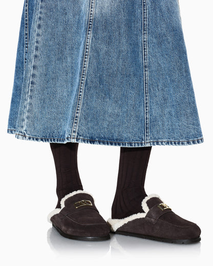 Suede clogs with teddy details