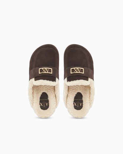 Suede clogs with teddy details