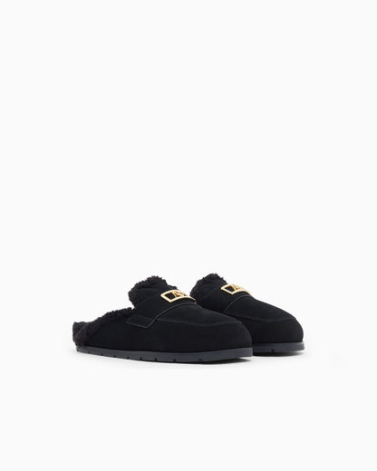 Suede clogs with teddy details