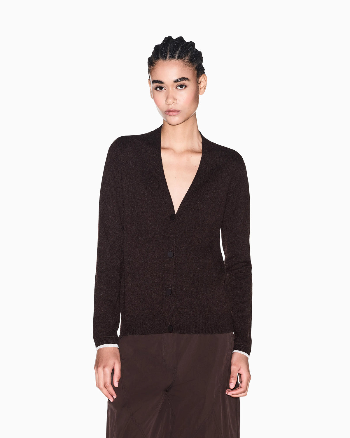Buttoned V-neck cardigan in a viscose and cashmere blend