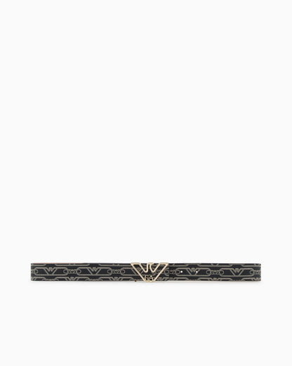 Monogram-print belt with eagle plate