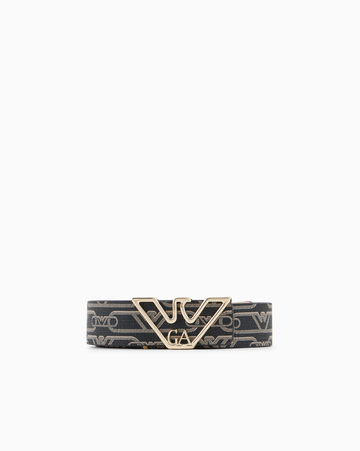 Monogram-print belt with eagle plate