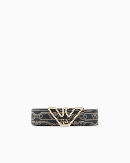 Monogram-print belt with eagle plate