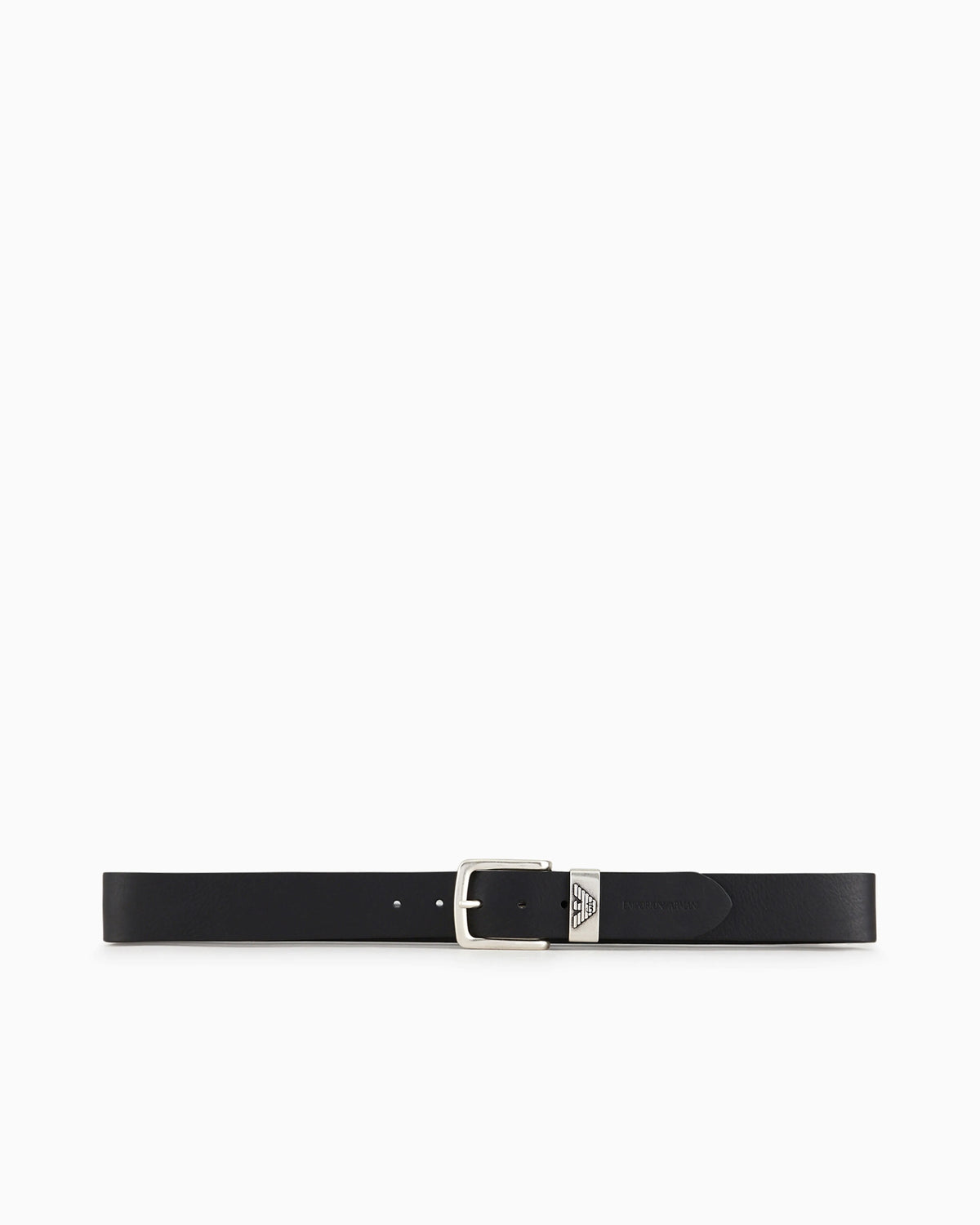 Leather belt with logo buckle