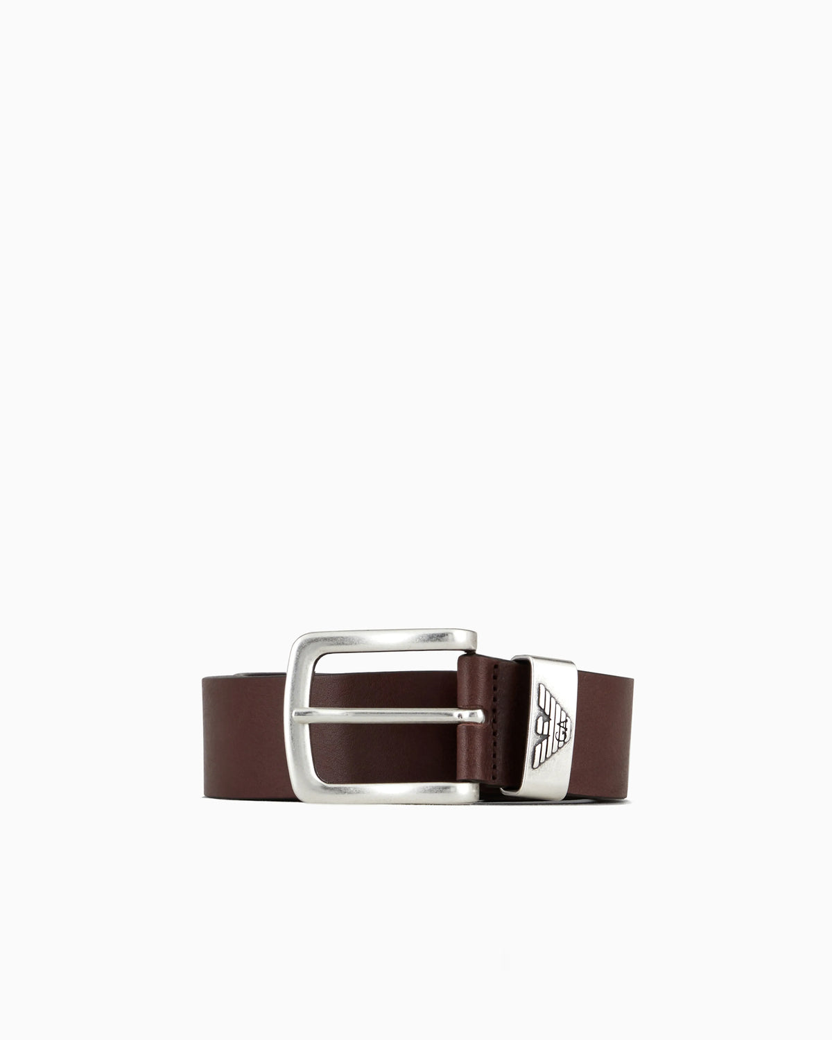 Leather belt with logo buckle